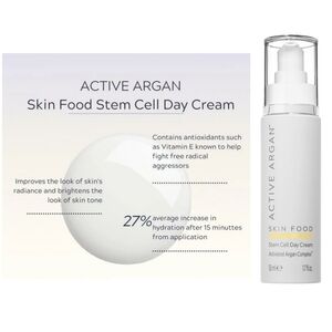 Active Argan Skin Food Stem Cell Day Cream 1.7 fl. Oz. New
